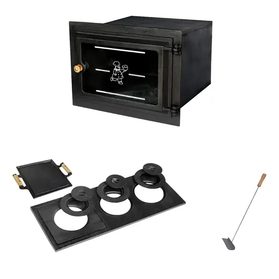 Forno Ferro Fundido Tampa De Vidro Grande+ Chapa Multiuso 3f