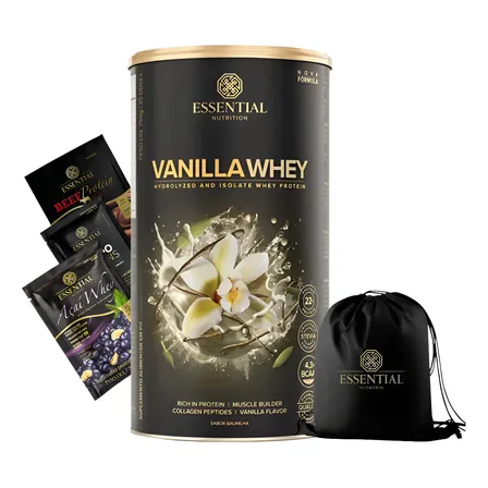 Whey Essential Lata 30 Doses Sabor Vanilla + Bag + Brinde