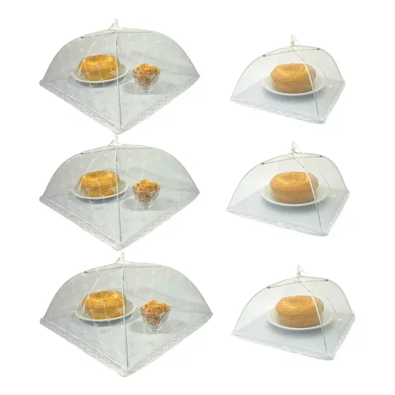 6 Protetor Alimentos Cobre Bolo Pudim Tela Rendada Kit 3p 3g