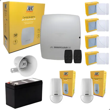 Central Alarme Smartcloud 32 + Bateria + Sensores + Sirene