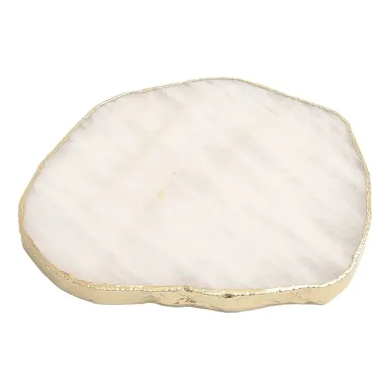 Platter Pedra Quartzo Branco De 15 À 20cm Com Banho De Ouro