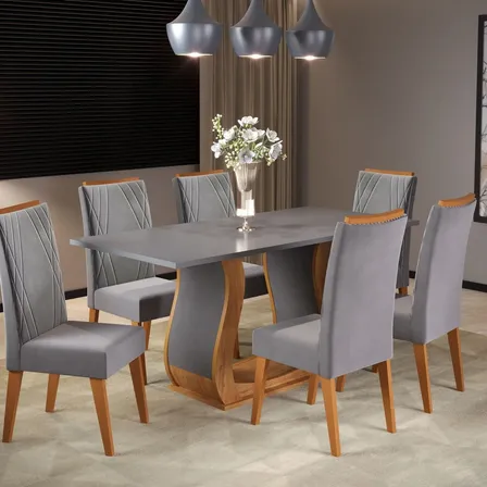 Mesa De Jantar Retangular Vitalic Com 6 Cadeiras Madeira