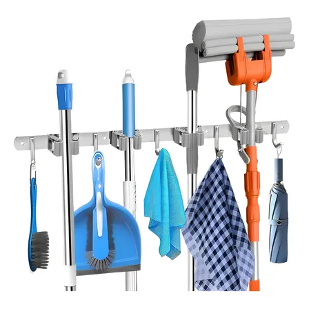 Suporte Vassoura Inox Parede Mop Rodo 9 Organizador Pano