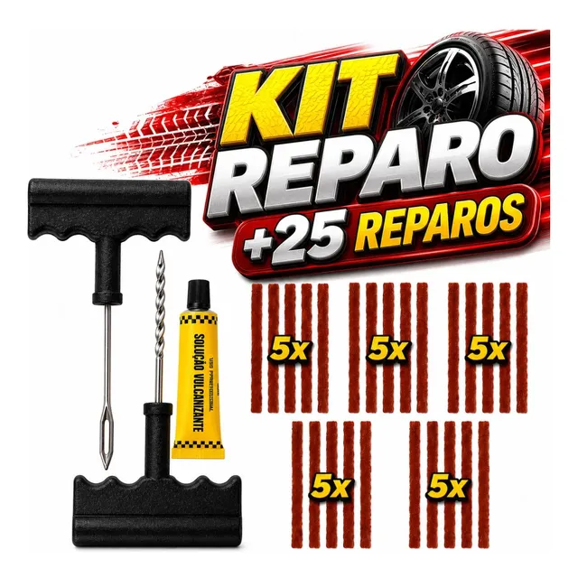 Kit Reparo Pneus 25 Remendo Macarrão Carro Moto Sem Câmara