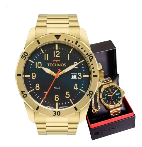 Relógio Masculino Technos Original Dourado + Pulseira Luxo