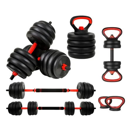 Kit Halter 6 Em 1 Musculação Até 20kg Ajustável Anilha Preto-vermelho