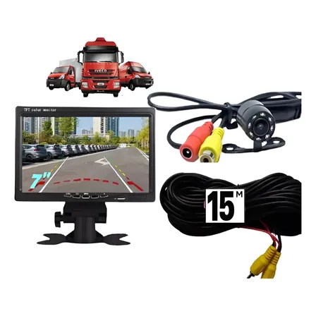 Monitor Automotivo 7 + Camera De Ré P/ Caminhao Van 15metros