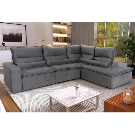 Conjunto Canto Amsterdam Cinza C/ Molas Retrátil/reclinável