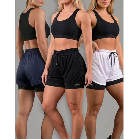 Kit 3 Short Fitness Feminino 2 Em 1 Cintura Alta Academia