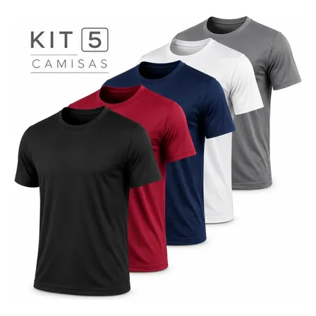 Kit 5 Camisetas Básicas Masculina Dry Fit Lisa Tradicional