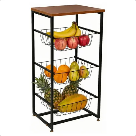Fruteira De Chão Em Aço Cozinha Mesa Bebedouro Microondas Preto