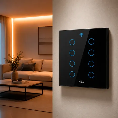 Interruptor Smart Wi-fi 2.4 Ghz 8 Botões Touch Preto Neo