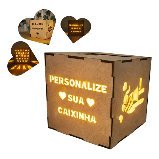 Caixa Luminária Personalizada Led Mdf Frase Casal Casamento