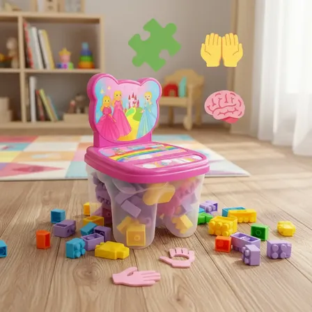 Brinquedo Educativo 2 Em 1: Cadeira+ Blocos Grandes 48 Peças