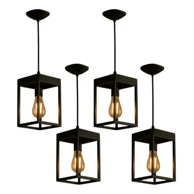 4 Pendente Lustre Luminaria Teto Industrial De Madeira Preto