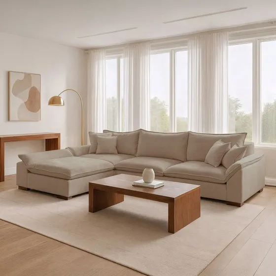 Sofá Modulado Com Chaise Dominique Base Em Madeira Fe
