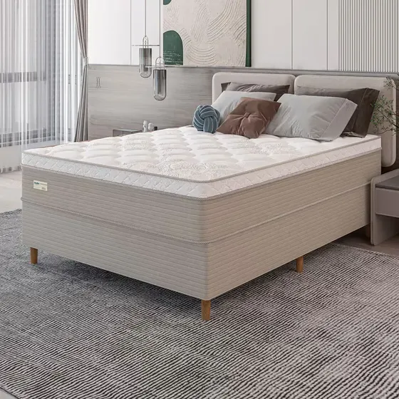 Cama Box Casal Milão Em Malha + Colchão Com Pillow Umaflex