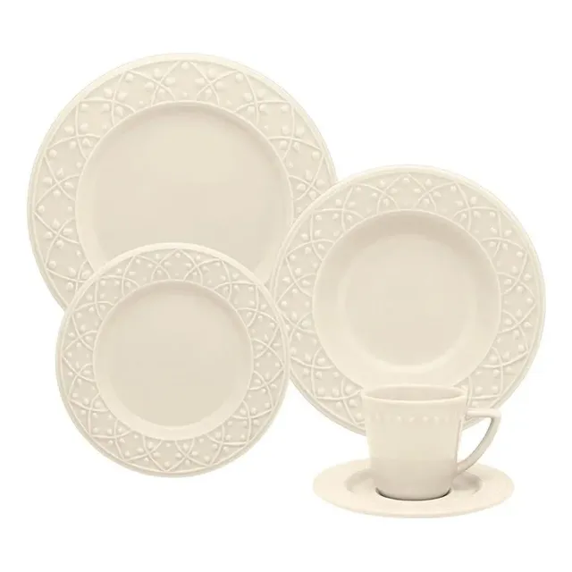Aparelho De Jantar/chá Oxford Mendi Marfim 20 Peças Oxford A Branco