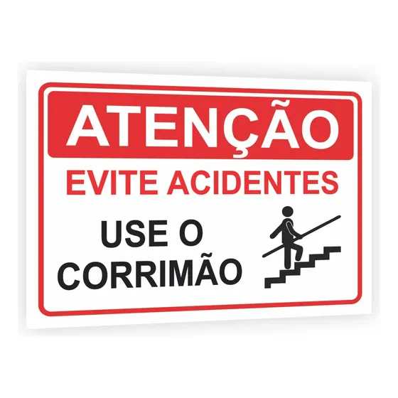 Placa Utilize O Corrimão Não Corra Na Escada Com Dupla Face