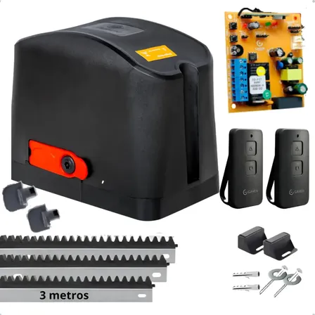 Kit Motor Portao Eletronico 1/4hp 400kg + 2 Contr + 3m Crema Preto 220v 50/60hz
