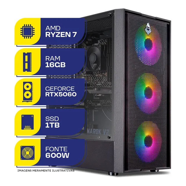 Pc Gamer Mcl, Ryzen 7 5700x, Rtx 5060, 16gb Ddr4, Ssd 1tb