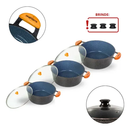 Kit De Cacarola Ceramica Diviforte 3 Peças Tampa De Vidro