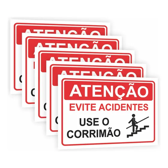 Placa Utilize O Corrimão Não Corra Na Escada Com Dupla Face 5 Unidades