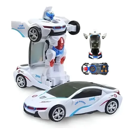 Carro Camaro Transformer Vira Robô Luz Som Bate Volta Branco