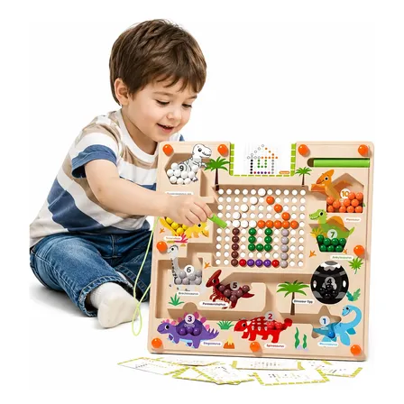 Labirinto Magnético Imã Montessori Dino Madeira Brinquedo