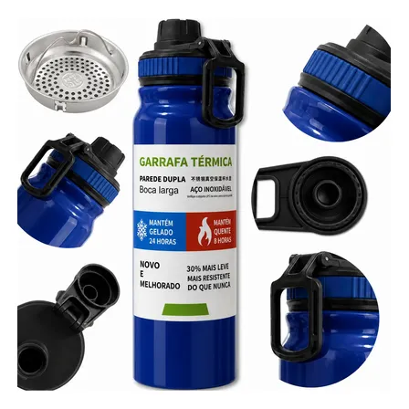 800ml Garrafa Térmica Água E Café Squeeze Inox Academia Alça