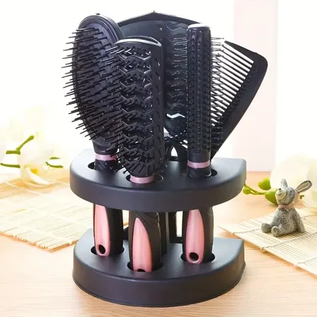 Kit 5 Escovas E Pentes De Cabelo Com Suporte Vermelho