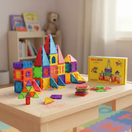 Brastoy Brinquedo Blocos De Montar Magnéticos 120 Peças