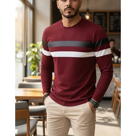 Camiseta Manga Longa Masculina Casual Gola Careca