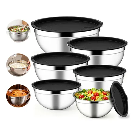 5 Bowls Tigelas Inox Com Tampa Plástica Utensilios Cozinha