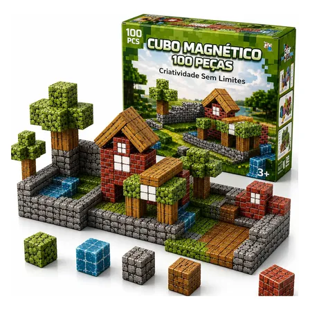 Clikê Blocos Magnéticos Infantil Kit 100 Peças Montar