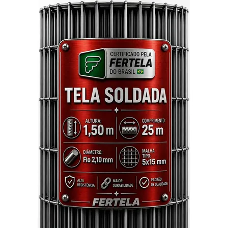 Tela Cerca Soldada Altura 1,50 X 25m Malha 5x15cm Fio 2,10mm
