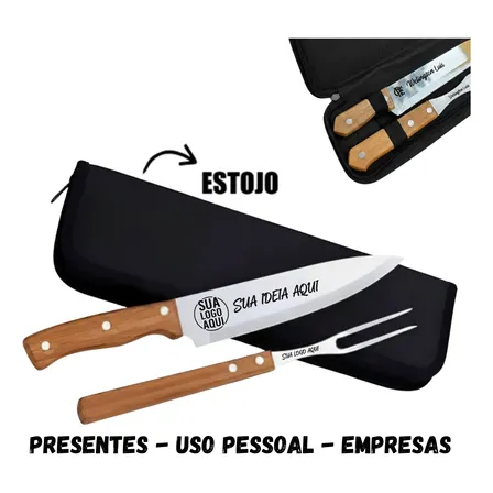 10 Kit Churrasco Faca Garfo E Estojo Personalizado Nome Time
