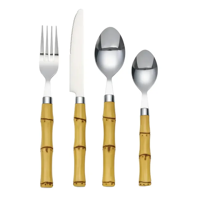 Conjunto Talheres Estilo Bambu 24 Peças Faca Colher Garfo