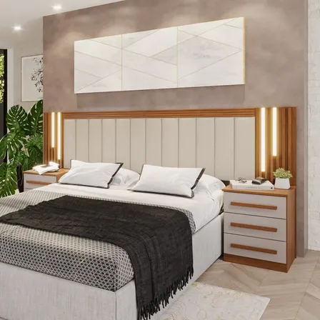 Cabeceira Casal Extensível Estofada Com Led Luminous