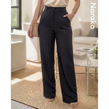 Calça Alfaiataria Feminina Wide Leg Social Cós Alto