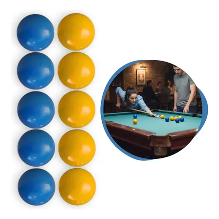 Jogo 10 Bolas Sinuca 50mm Mata Mata Bilhar Azul Amarelo
