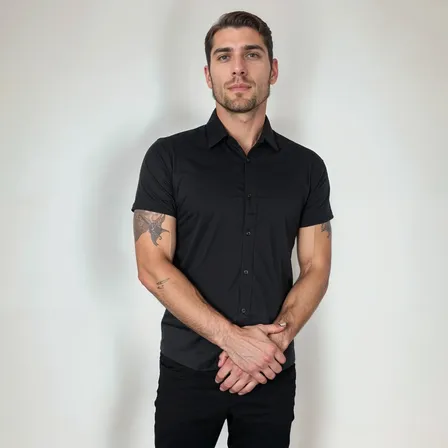 Blusa Masculina Social Elastano Manga Curta