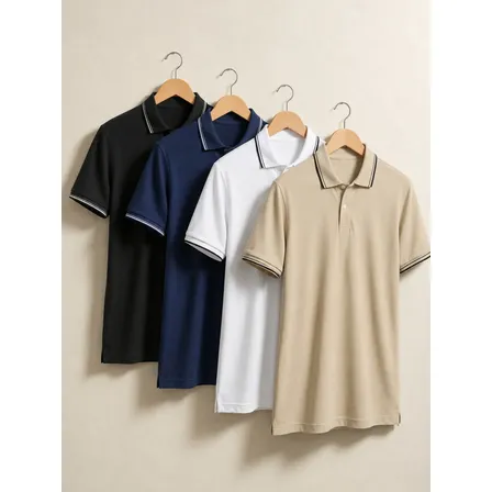 Kit 4 Camisa Gola Polo Piquet Masculina Slim Casual Algodão Preto-branco-marinho-mescla Lisa G
