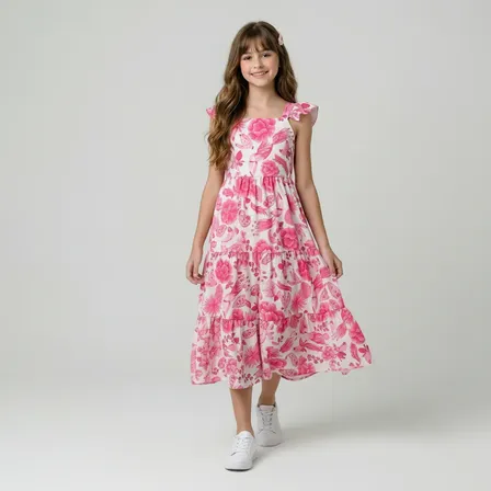 Vestido Longo Três Marias Juvenil Feminino Rodado Verão