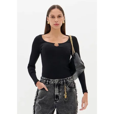 Blusa Canelada Com Manga Longa