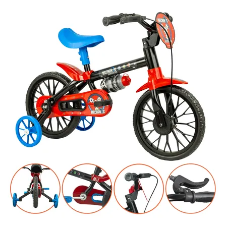 Bicicleta Infantil Menino Aro 12 Com Rodinhas Buzina Fon Fon