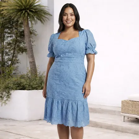 Vestido Midi Laise Lese Feminino Evangélico Chique Bordado