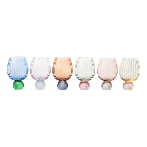 Conjunto 6 Copos Vidro Base Esfera Colorido Sintonia 450ml