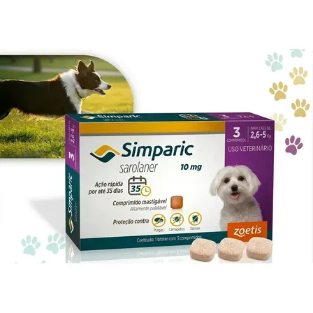 Simparic 10mg Antipulgas 2,6 A 5kg Zoetis 3 Comprimidos Roxo