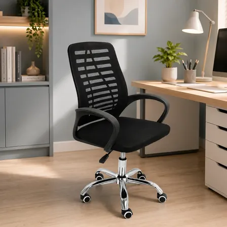 Cadeira Escritório Secretária Ergonomica Giratória Cromada